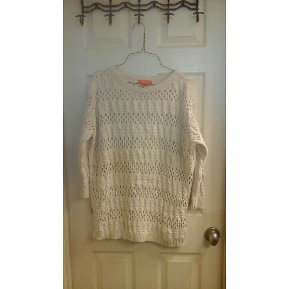Y2K Joe Fresh Sweater, Women's size XL, Ivory Open Knit 3/4 Sleeves, See Thru